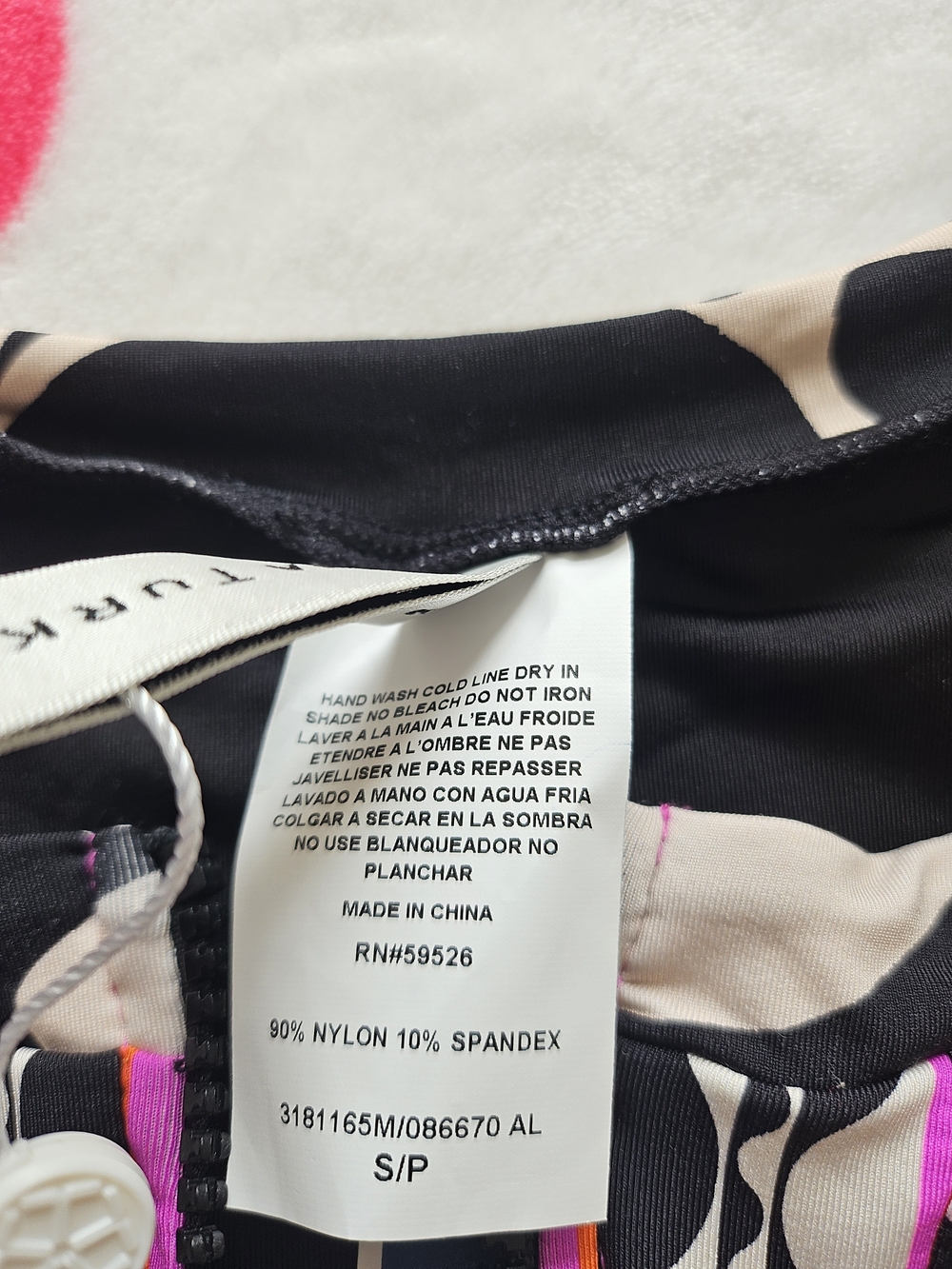Trina Turk Black & Beige Short-Sleeve One-Piece Swimsuit with Pink Trim - Picture 4 of 4